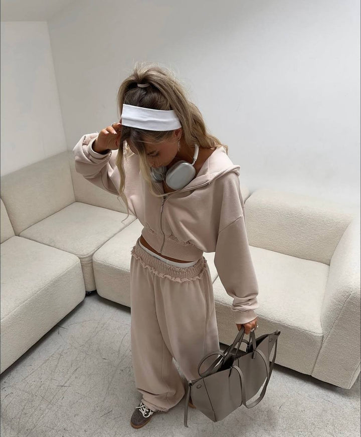 Damen lässiges cropped Set mit weitem Schnitt und elastischem Bund Drune