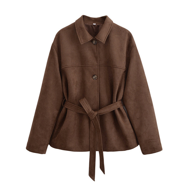 Damen modische Overshirt-Jacke mit Gürtel Drune