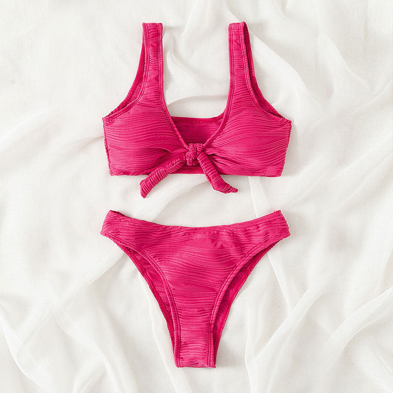 Damen Bandeau-Bikini mit raffiniertem Knoten-Design und hohem Beinausschnitt Drune