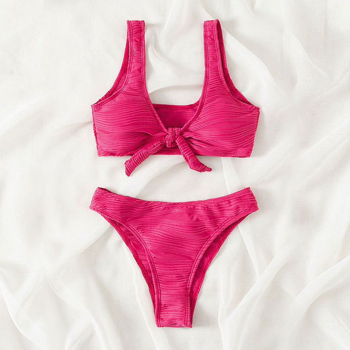 Damen Bandeau-Bikini mit raffiniertem Knoten-Design und hohem Beinausschnitt Drune