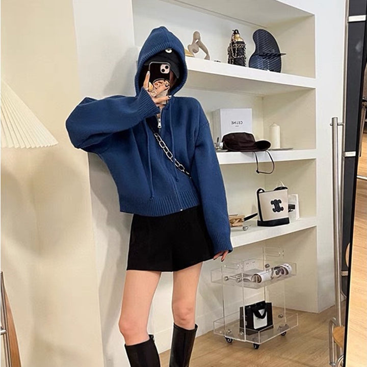 Damen cropped Hoodie mit durchgehendem Reißverschluss und Kapuze Drune