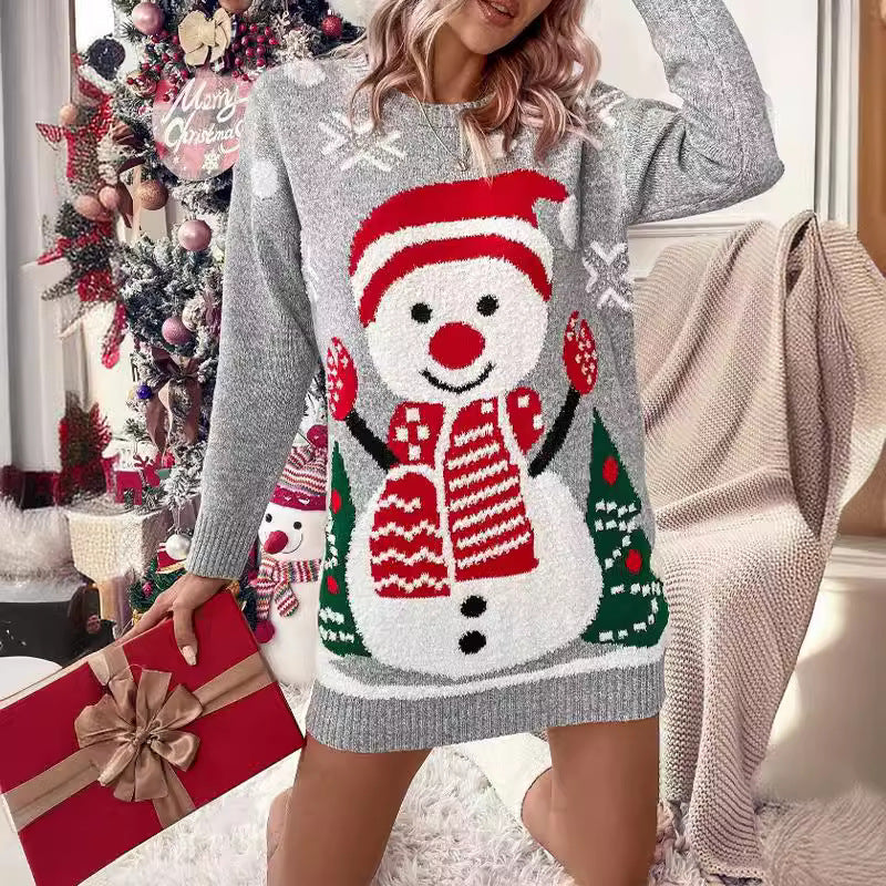 Damen Weihnachts-Pullover mit festlichem Schneemann-Motiv und kuscheliger Textur Drune