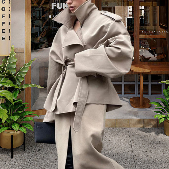 Damen Oversized Trenchcoat mit hochgeschlossenem Kragen und weiten Ärmeln Drune