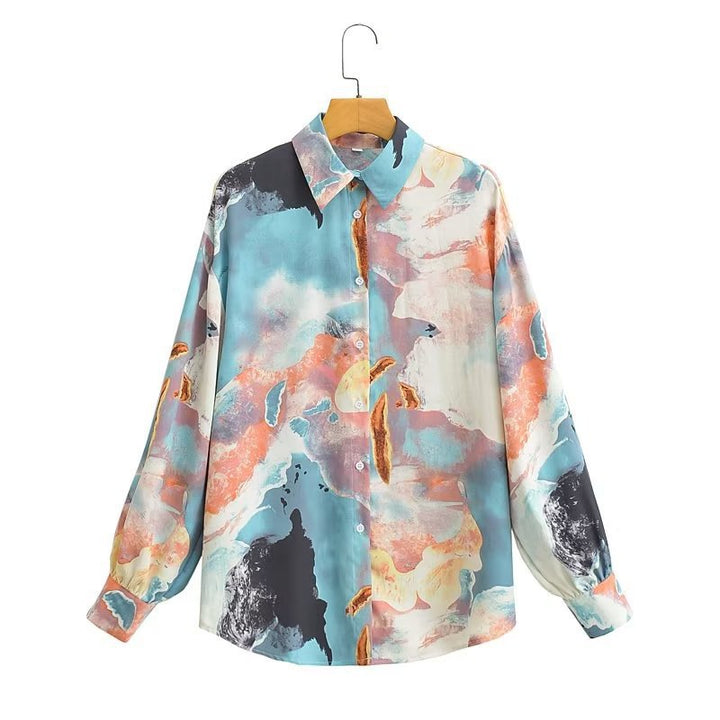 Damen Langärmlige Seidenbluse mit modernem Farbverlauf Drune