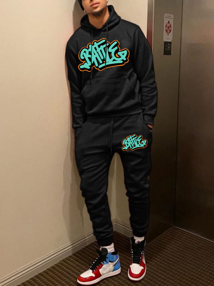 Damen Kapuzenpullover und Jogginghose Set mit urbanem Graffiti-Design Drune