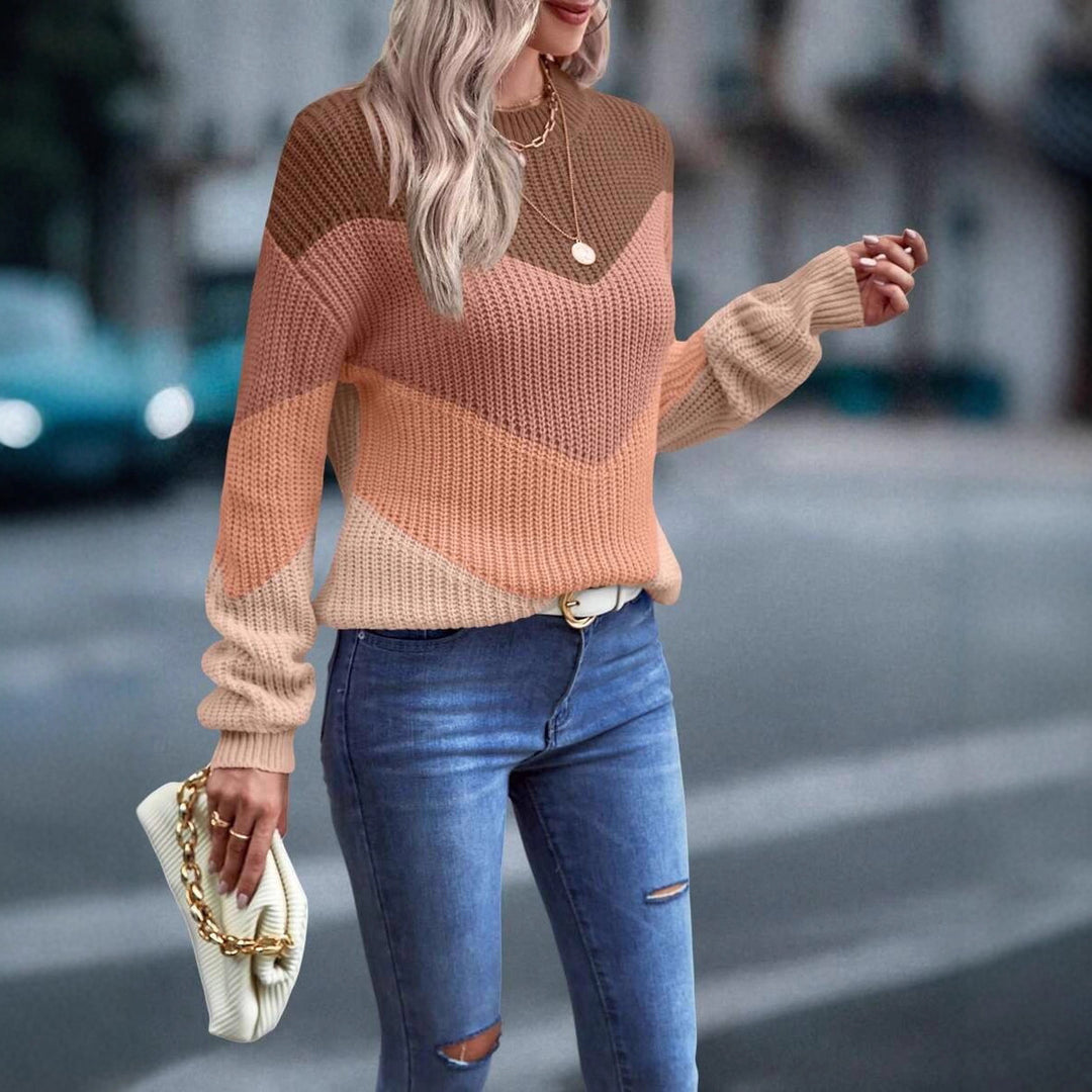 Damen Gemusterter Grobstrickpullover mit modernem Chevron-Design Drune