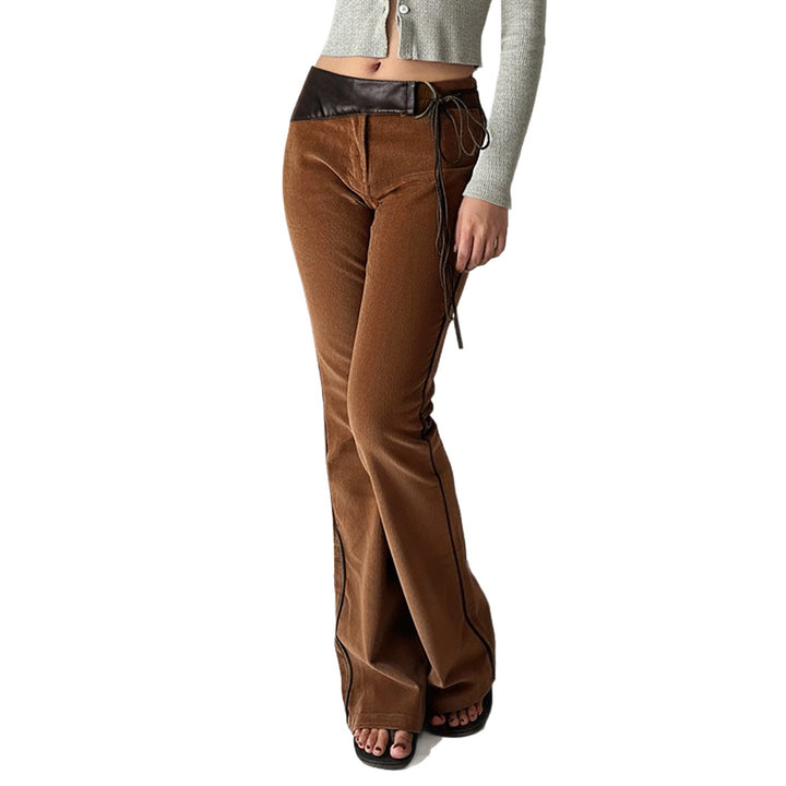 Damen modische Cordhose mit breitem Bein und verstellbarem Bund Drune