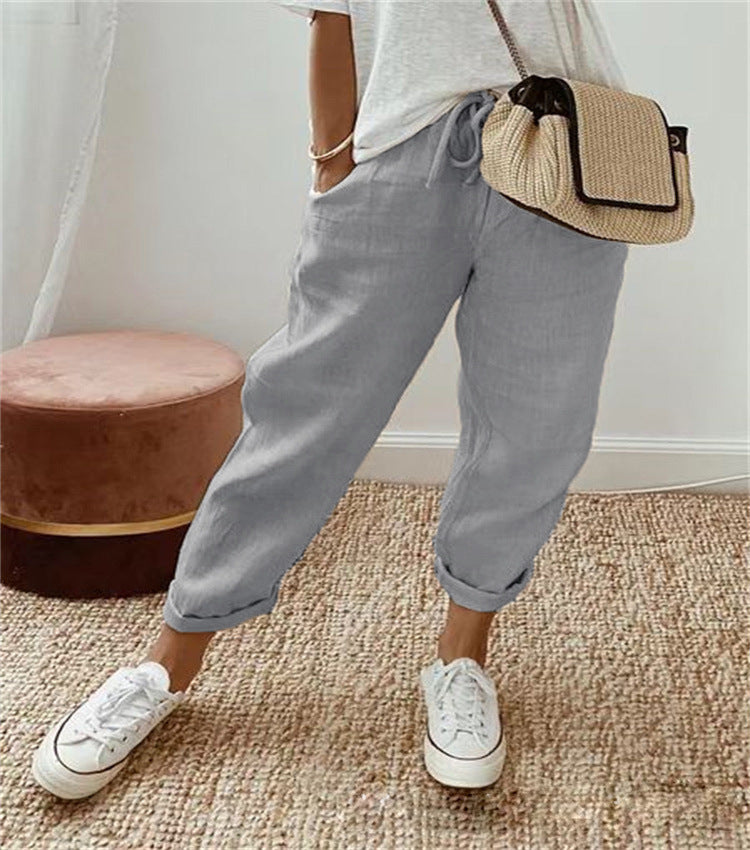 Damen lässige Leinenhose mit körpernaher Passform und praktischen Taschen Drune