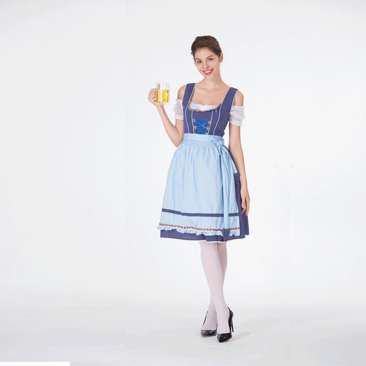 Damen nan klassisches Trachten-Dirndl mit gepunktetem Mieder, geschnürter Korsage und abnehmbarer Rüschen-Schürze Drune