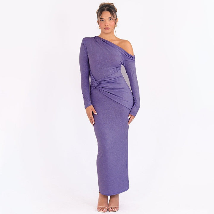 Damen Elegantes Wickel-Maxi-Kleid mit asymmetrischem Schnitt und langen Ärmeln Drune
