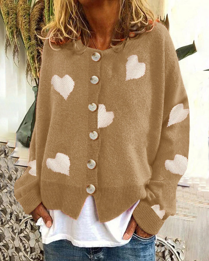 Damen Strickjacke mit Herzmotiv und knöpfbarem Design Drune