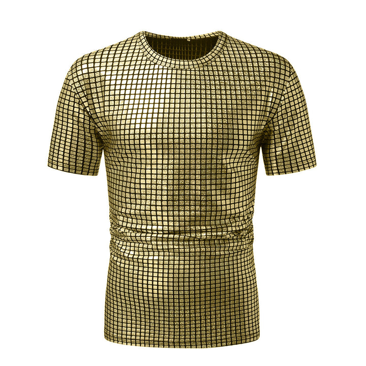 Herren modisches Kurzarm T-Shirt im schimmernden Quadratdesign Drune