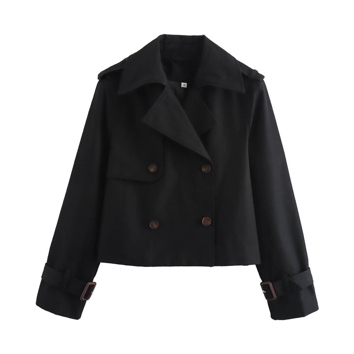 Damen modische cropped Übergangsjacke mit breitem Kragen Drune