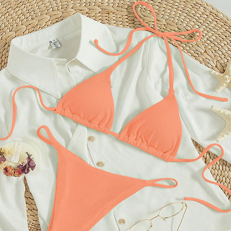 Damen Triangel-Bikini mit verstellbaren Bändern und rippierter Textur Drune