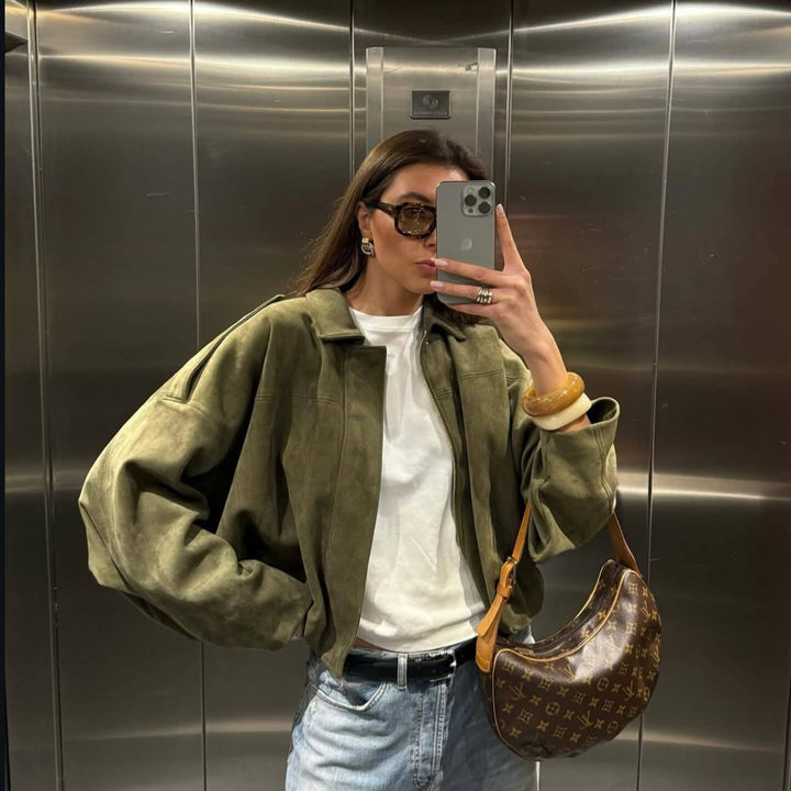 Damen Oversized Jacke aus Kunstleder mit Gummizug Drune