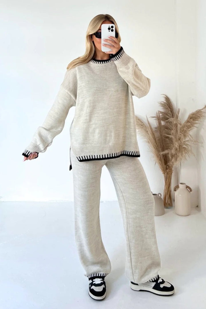 Damen oversized Strickset mit kontrastierenden Ziernähten Drune