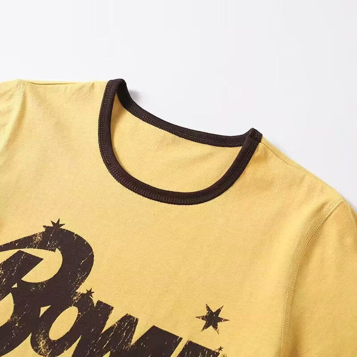 Damen Vintage T-Shirt mit Rundhalsausschnitt und auffälligem Grafikdruck Drune