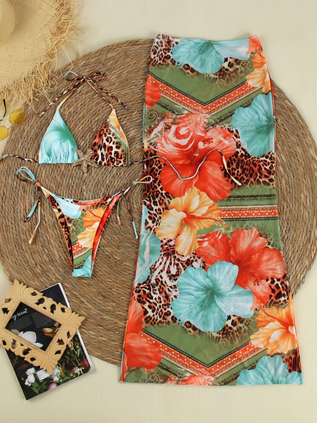 Damen Bikini-Set mit floralem Design und eleganter Maxiröcke Drune
