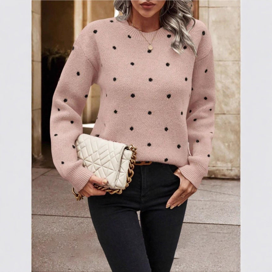 Damen Gemusterter Strickpullover mit Rundhalsausschnitt und lässiger Passform Drune