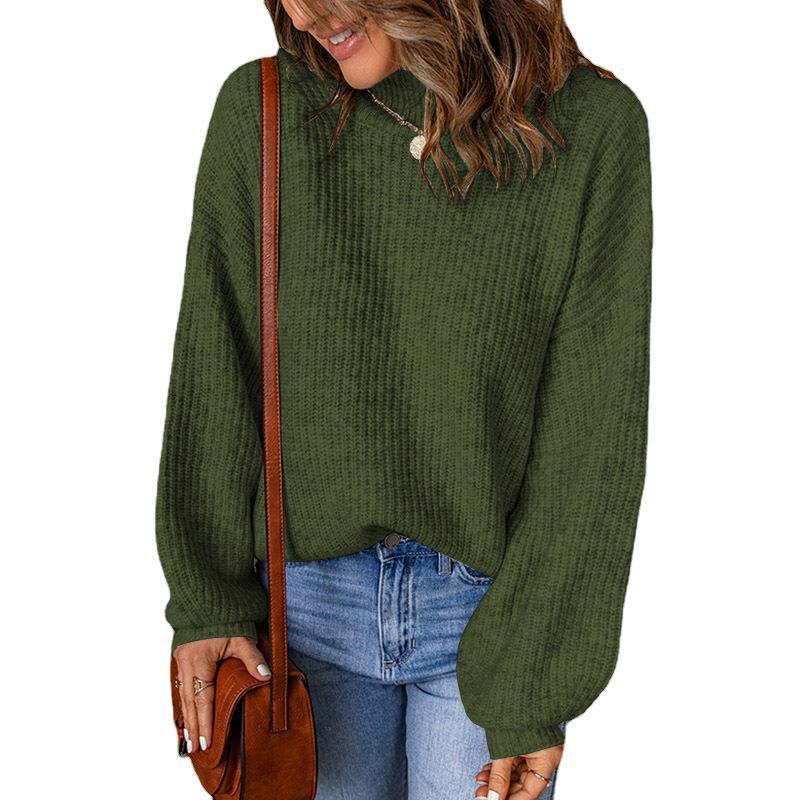 Damen Grobstrickpullover mit lockerer Passform und hohem Kragen Drune