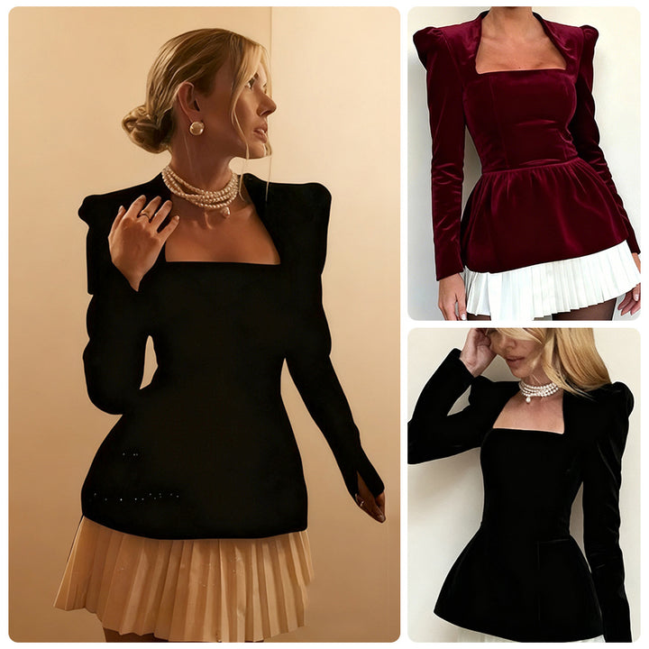 Damen Elegante Blazer-Jacke mit schimmerndem Samt und asymmetrischem Schnitt Drune