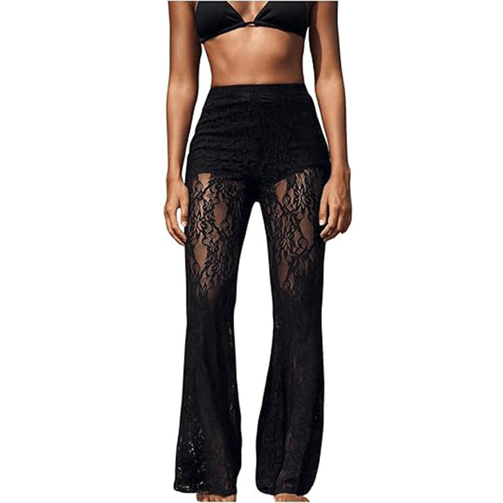 Damen elegante Spitzenhose mit hohem Bund und weit geschnittenem Bein Drune
