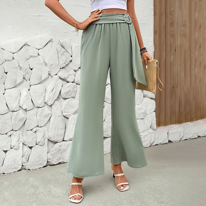 Damen elegante weite Palazzohose mit tailliertem Gürtel Drune