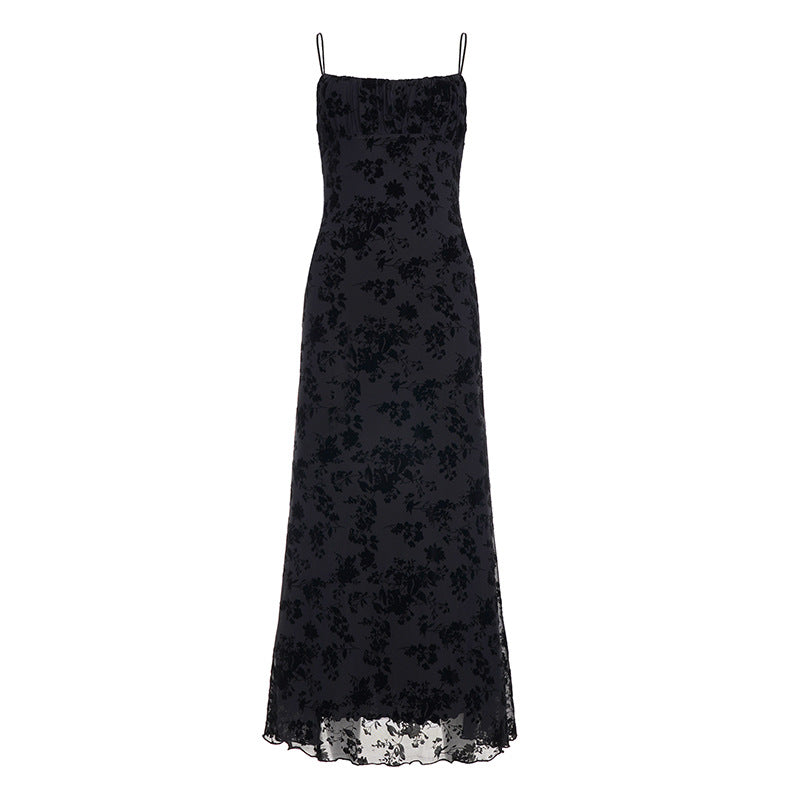 Damen Elegantes Maxikleid mit floralem Spitzenmuster und Spaghettiträgern Drune