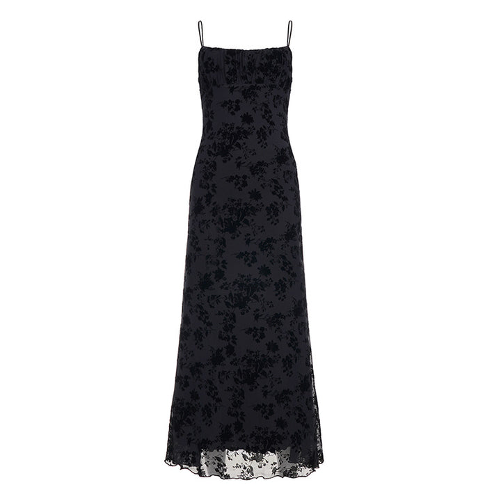 Damen Elegantes Maxikleid mit floralem Spitzenmuster und Spaghettiträgern Drune