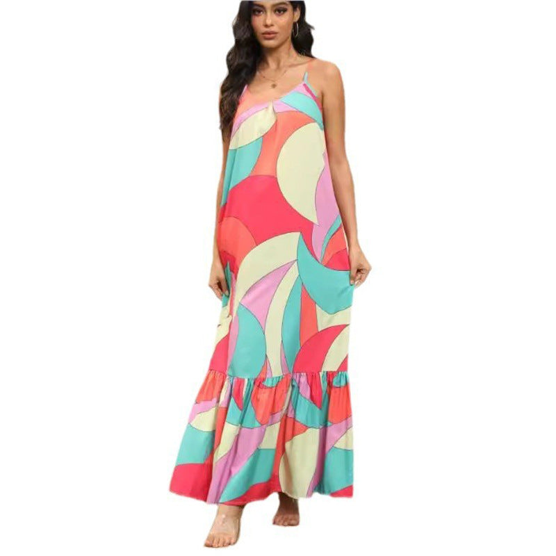 Damen Maxikleid mit farbenfrohem Mustermix und voluminösem Rock Drune