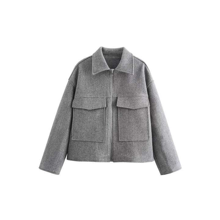 Damen lässige Jacke mit aufgesetzten Taschen und Reißverschluss Drune