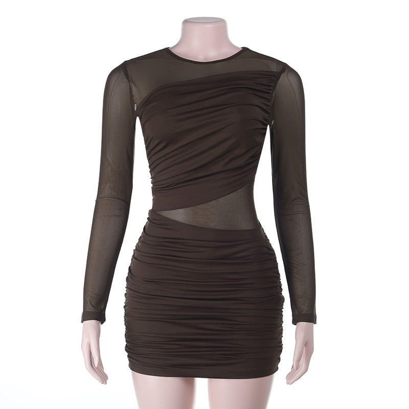 Damen figurbetontes Minikleid mit langen Ärmeln und raffinierten Rüschendetails Drune