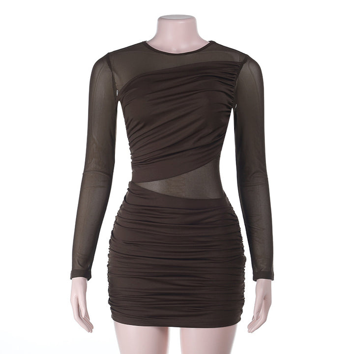 Damen figurbetontes Minikleid mit Raffung und transparenten Einsätzen Drune