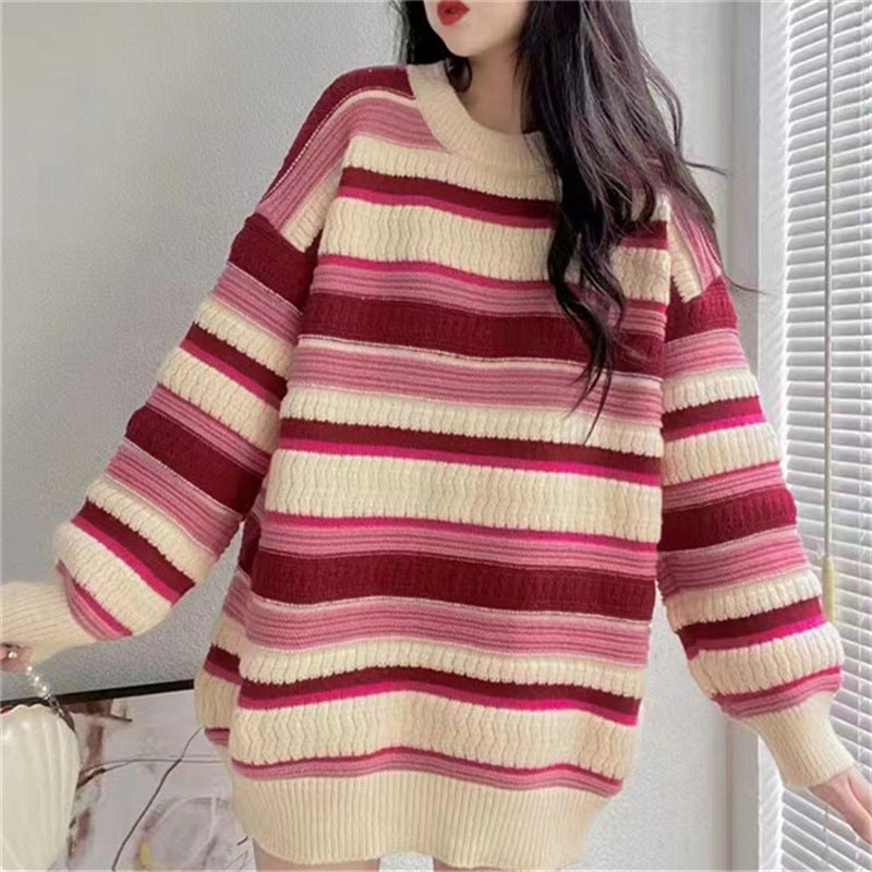 Damen lässiger Pullover mit strukturiertem Streifenmuster Drune