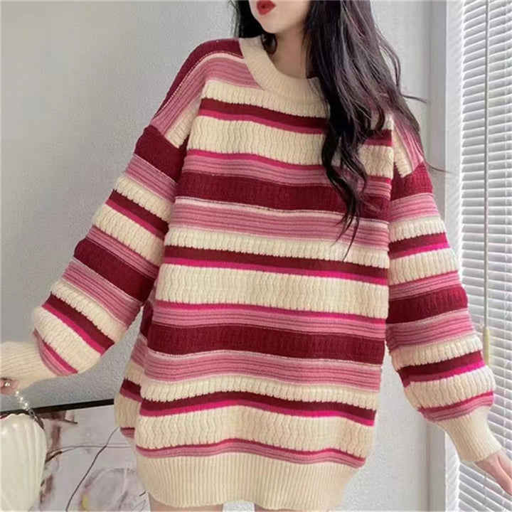 Damen lässiger Pullover mit strukturiertem Streifenmuster Drune