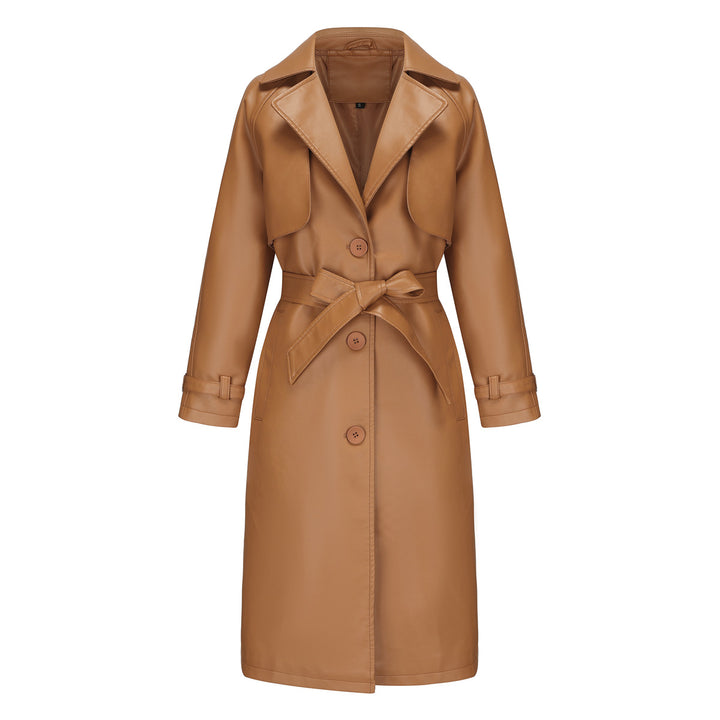 Damen modischer Trenchcoat aus hochwertigem Kunstleder Drune