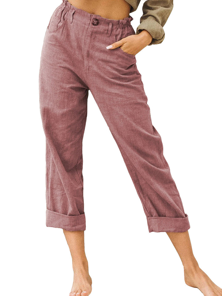 Damen lässige Leinenhose mit elastischem Bund Drune