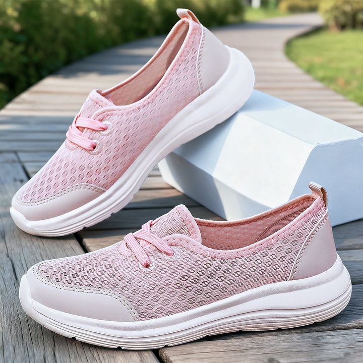 Damen nan atmungsaktiver Everyday-Slipper mit feinem Strickmesh, elastischer Zierschnürung und ergonomischer Dämpfungssohle Drune