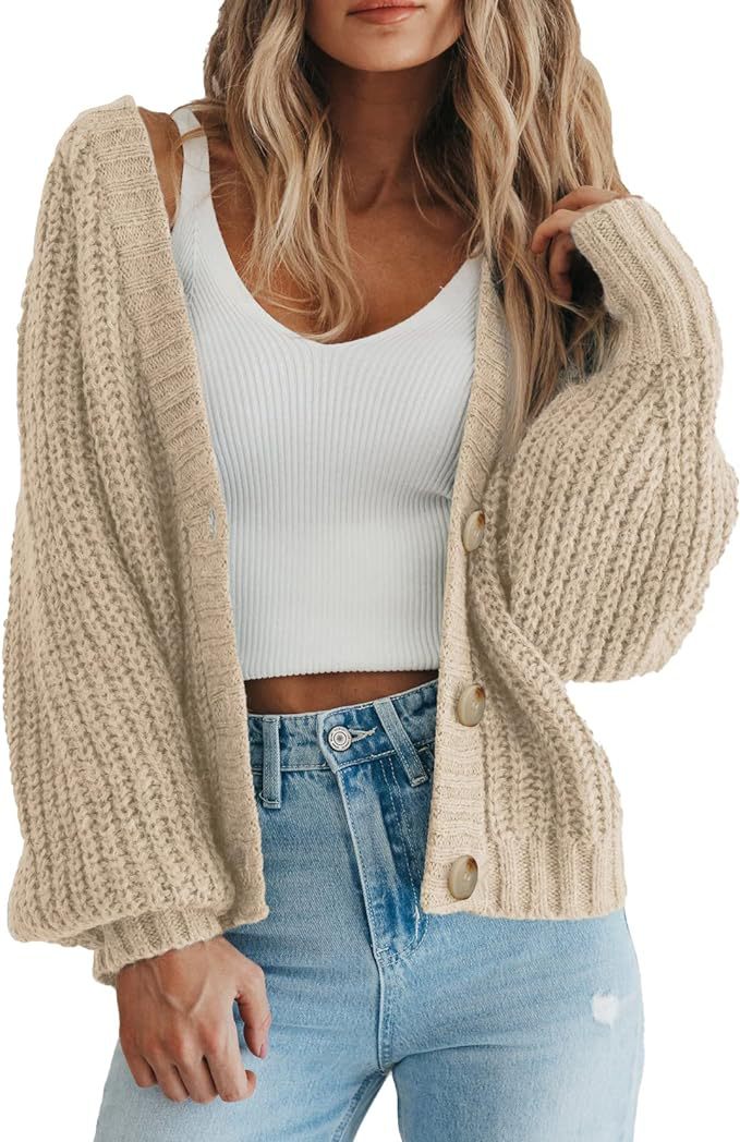 Damen Strickjacke mit Ballonärmeln Drune