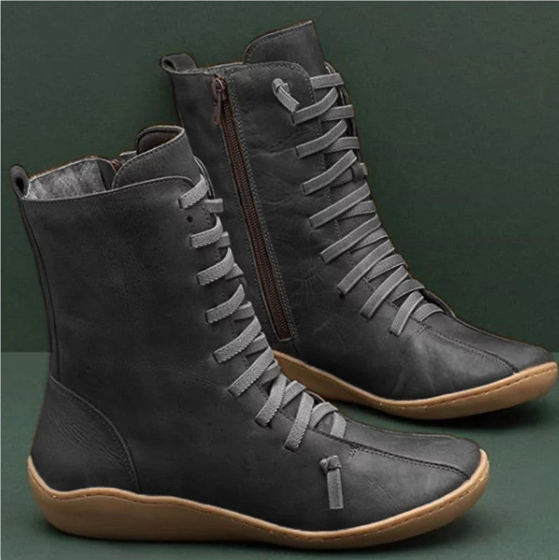 Damen nan knöchelhohe Schnür-Boots mit seitlichem Reißverschluss, elastischen Schnürschlaufen und flexibler Gummilaufsohle Drune