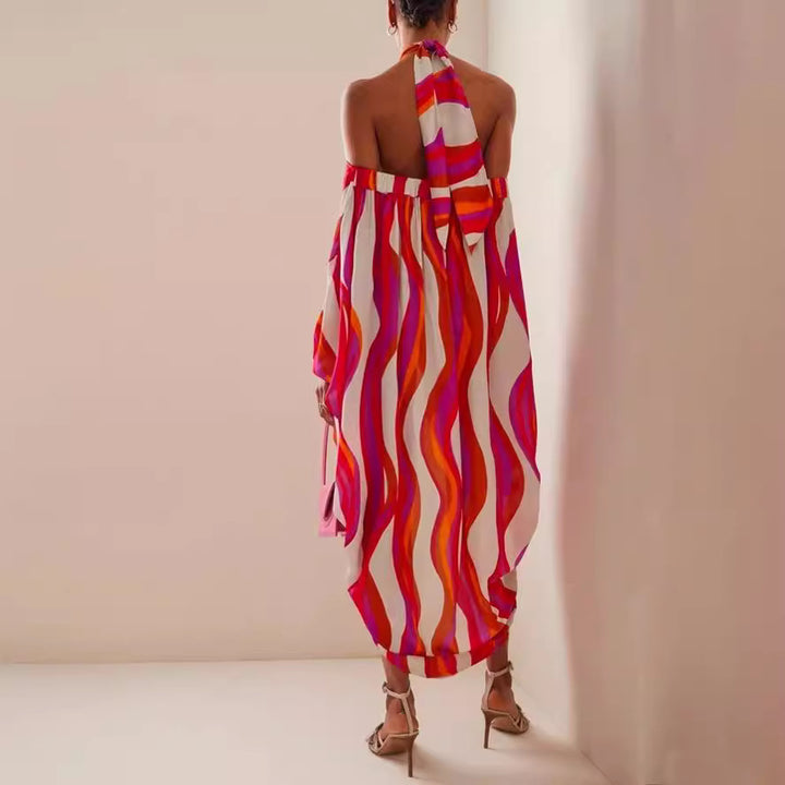 Damen Maxikleid mit asymmetrischem Saum und modischen Streifen Drune