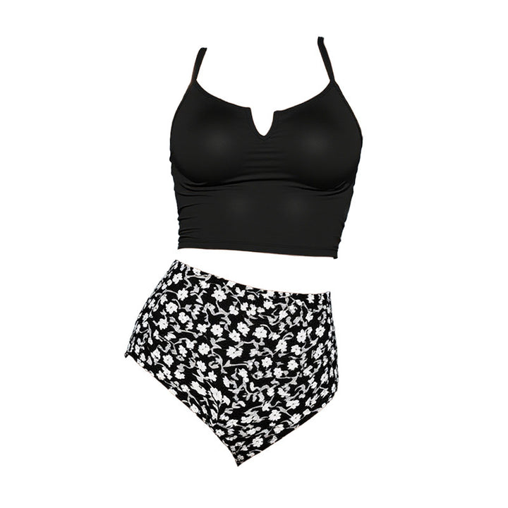Damen Hochbund-Bikini-Set mit elegantem Top und floral gestaltetem Unterteil Drune