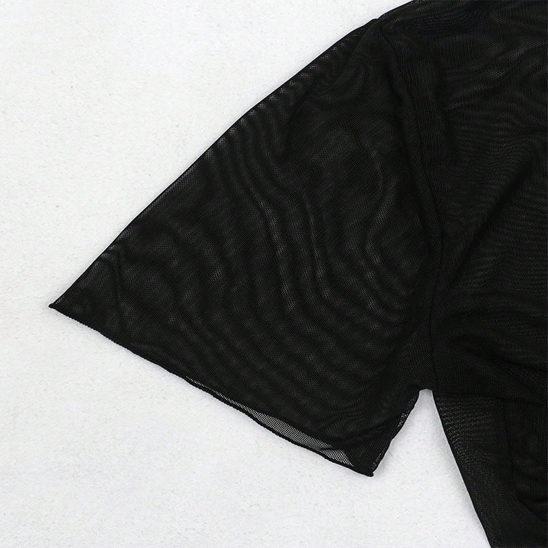 Damen Kurzarm-Crop-Top mit V-Ausschnitt und Bindeband Drune