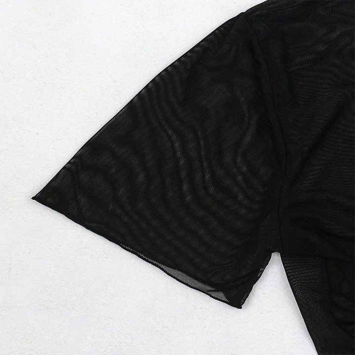 Damen Kurzarm-Crop-Top mit V-Ausschnitt und Bindeband Drune
