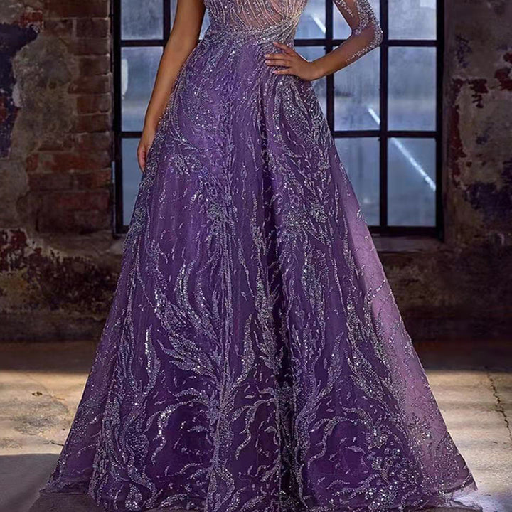 Damen Maxikleid mit asymmetrischem Oberteil und funkelnden Paillettenverzierungen Drune