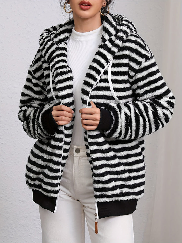 Damen Flauschige Strickjacke mit kontrastierenden Streifen Drune