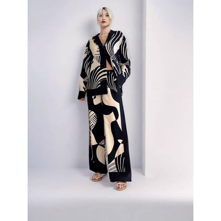 Damen Weitgeschnittenes, florales Langarmhemd und Hose Set Drune