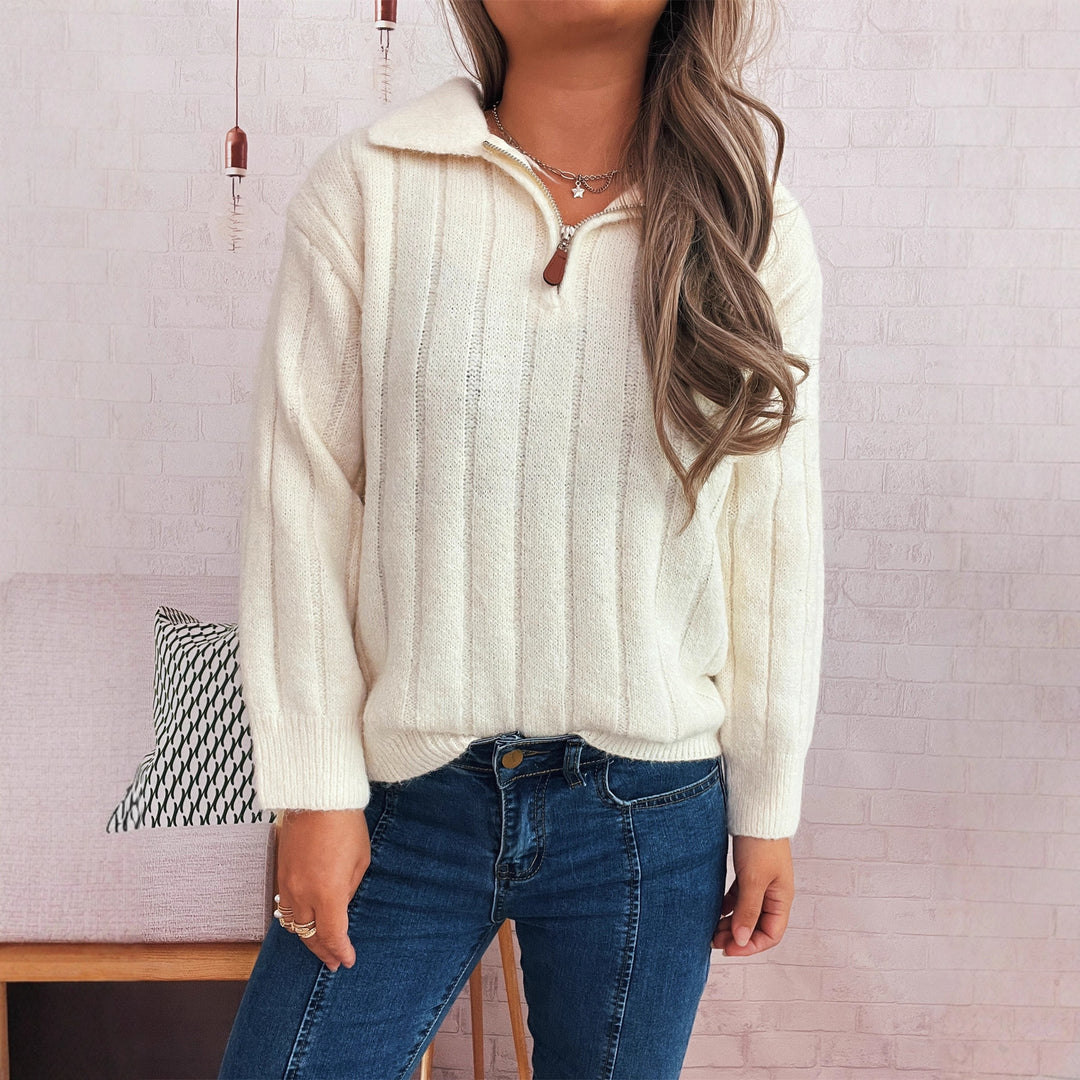 Damen lässiger Pullover mit Stehkragen und kurzen Ärmeln Drune