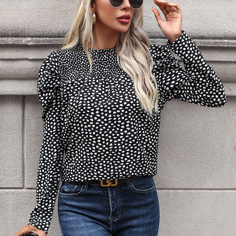 Damen Bluse mit Puffärmeln und modernem Herzmotiv Drune