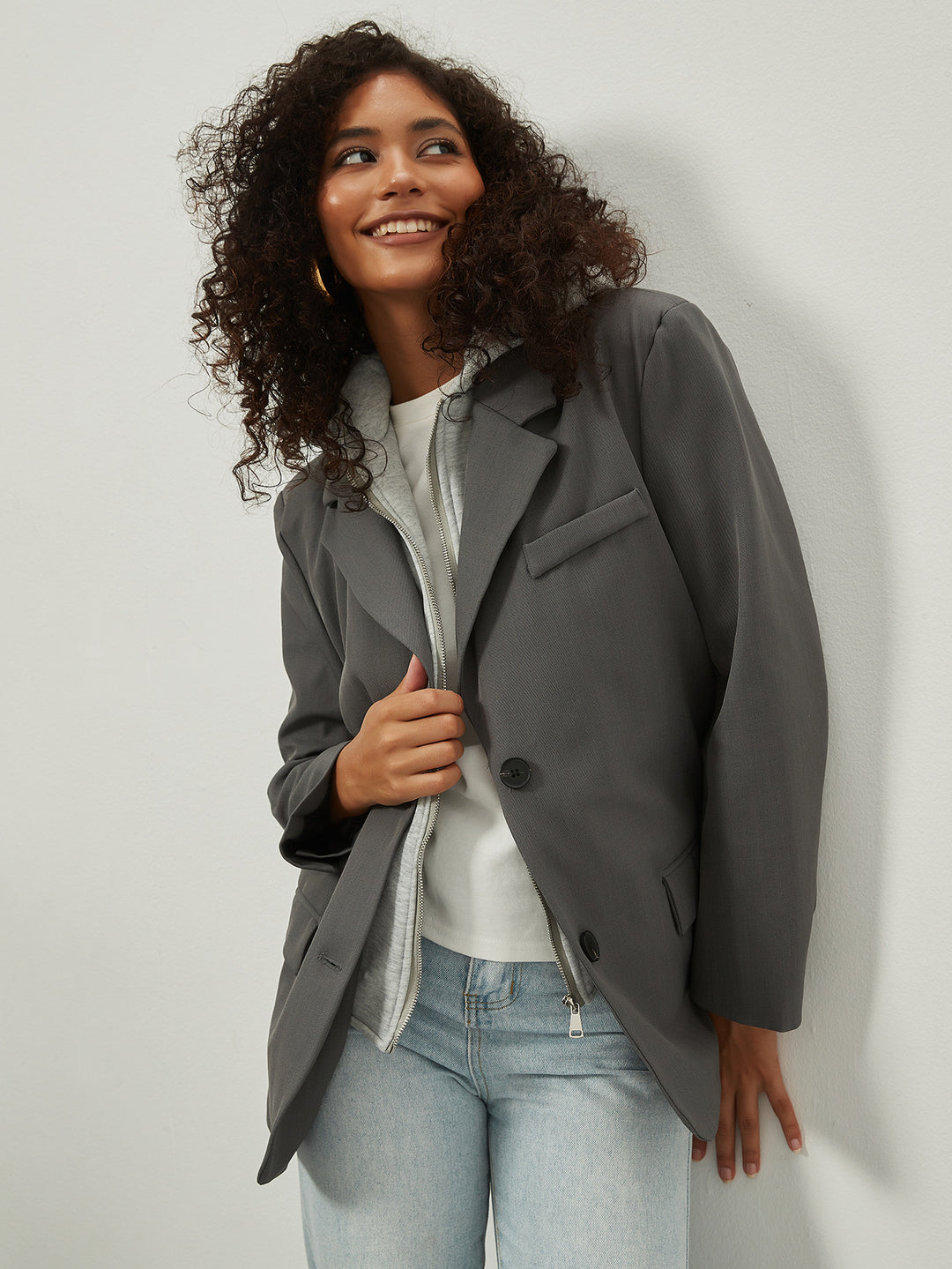 Damen lässige Blazerjacke mit herausnehmbarem Innenfutter Drune
